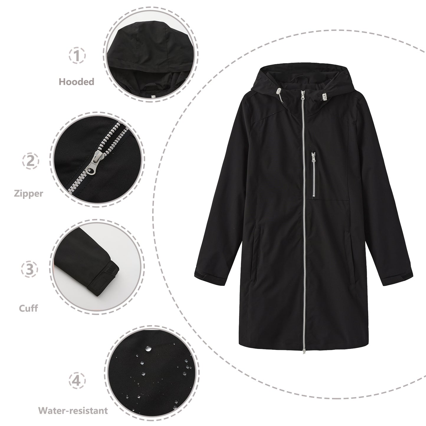 European and American anti-splashing trench coat women's hooded long-sleeved spring and autumn coat loose casual windproof cross-border women's clothing M24WB33P