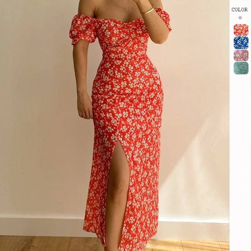 Dress Short Sleeve Puff Sleeve Long Flowy a Line Dresses Women's Summer Natural Trade Assurance Simple Adults