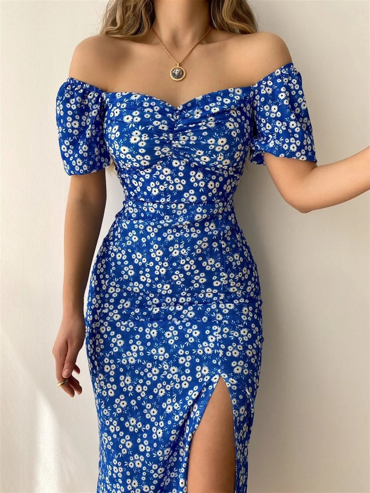 Dress Short Sleeve Puff Sleeve Long Flowy a Line Dresses Women's Summer Natural Trade Assurance Simple Adults