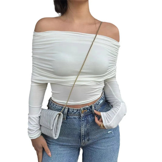 Elegant Tops Slim Fit Women Top Sexy Women's Tops Fashion Off Shoulder Long Sleeve T-shirt