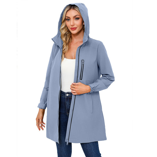 European and American anti-splashing trench coat women's hooded long-sleeved spring and autumn coat loose casual windproof cross-border women's clothing M24WB33P