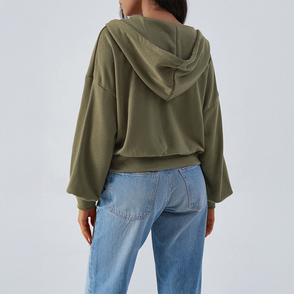Casual loose shoulder zipper cardigan bm hooded sweater jacket women's clothing
