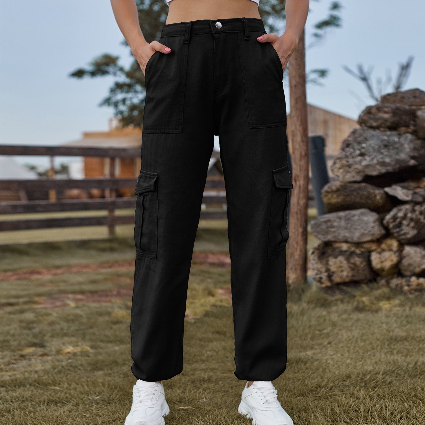 Denim semi-elastic design personalized versatile tooling trousers wish women's tide