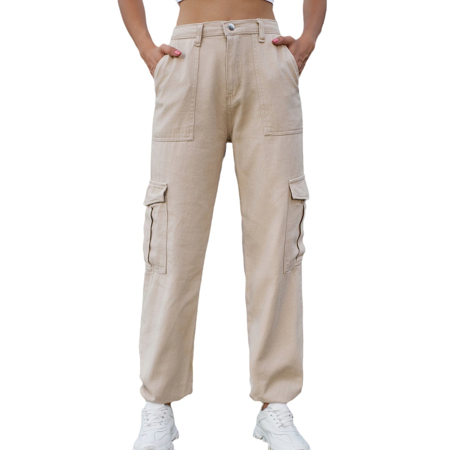 Denim semi-elastic design personalized versatile tooling trousers wish women's tide