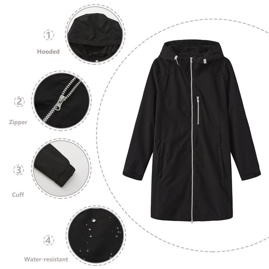 European and American anti-splashing trench coat women's hooded long-sleeved spring and autumn coat loose casual windproof cross-border women's clothing M24WB33P